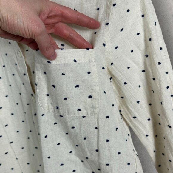 Sezane Linen Ramie Tomboy Shirt Ecru Blue Dot Print Size 34 French US 2 Button - Picture 7 of 15